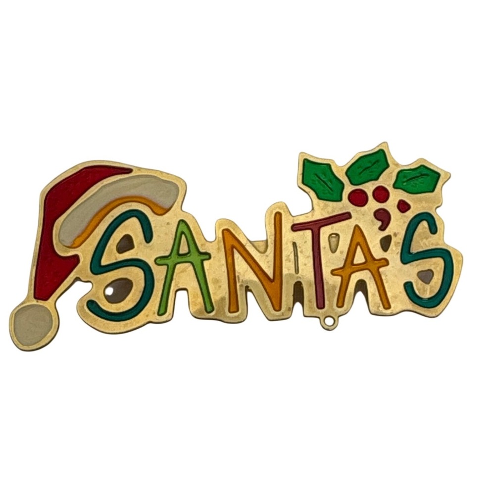 Vintage Santa's Hat Holly Christmas Pin Brooch Gold Tone Holiday Festive‎